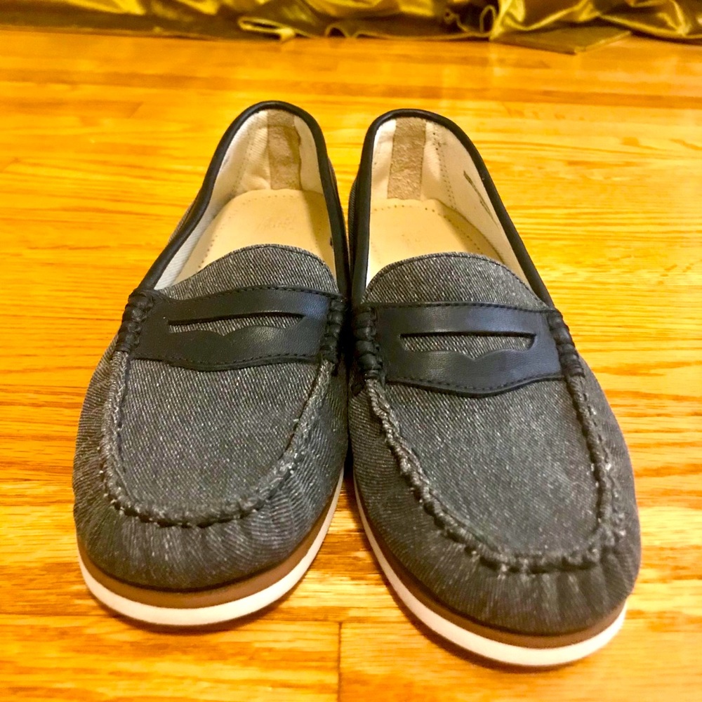 Black denim bass weejun penny loafers